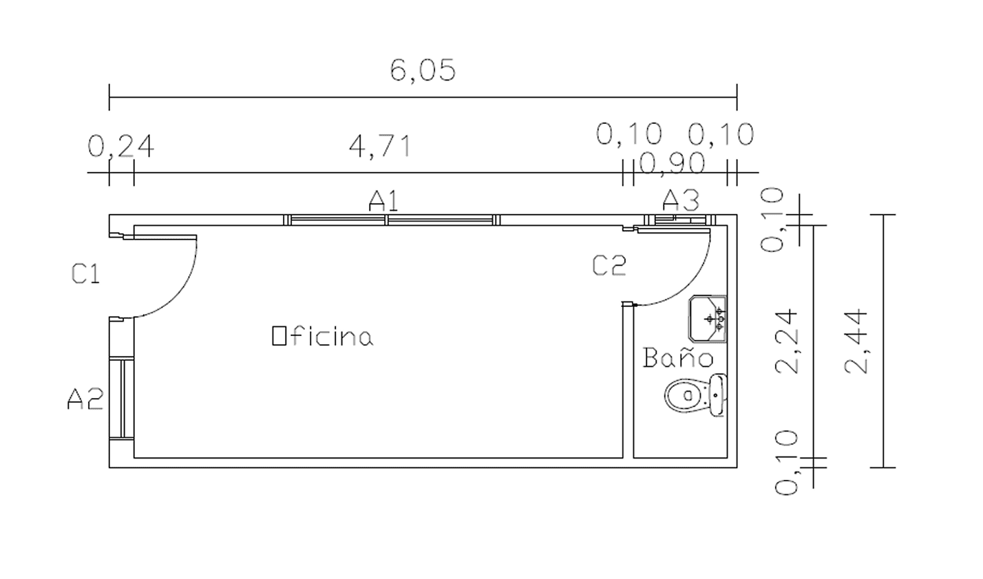 Plano de Oficina Contenedor de 15 m² con Baño Integrado