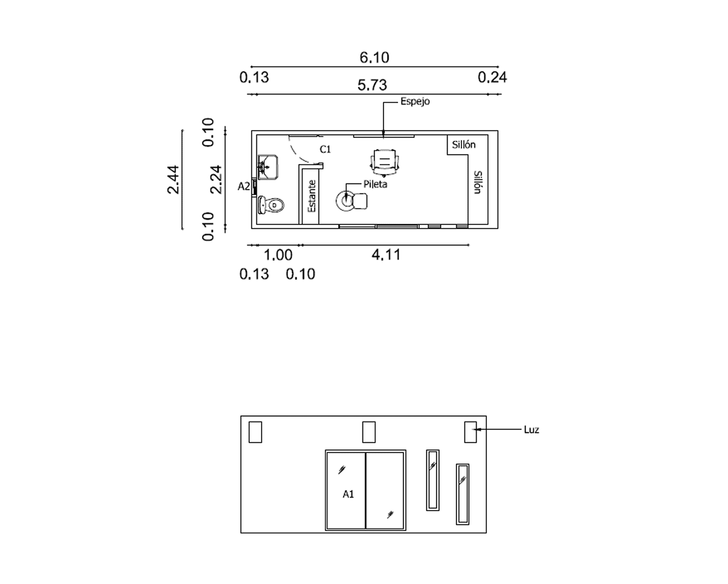 Plano de Peluquería Contenedor de 15 m² con Baño y Área de Atención