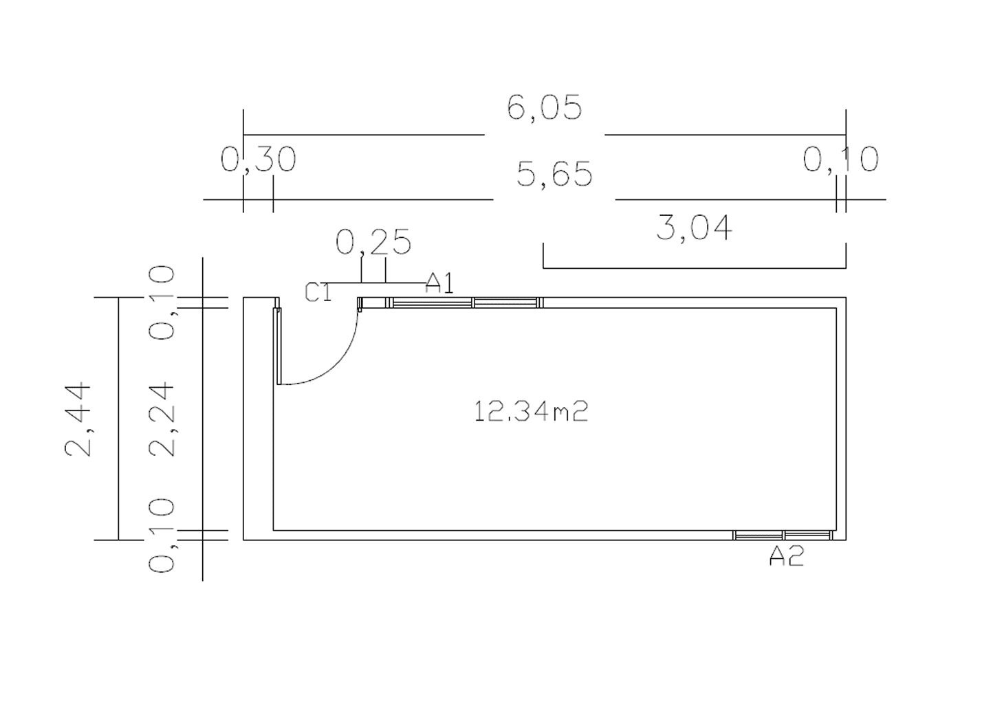Plano de Contenedor de 15 m² con Entrada Lateral y Espacio Libre