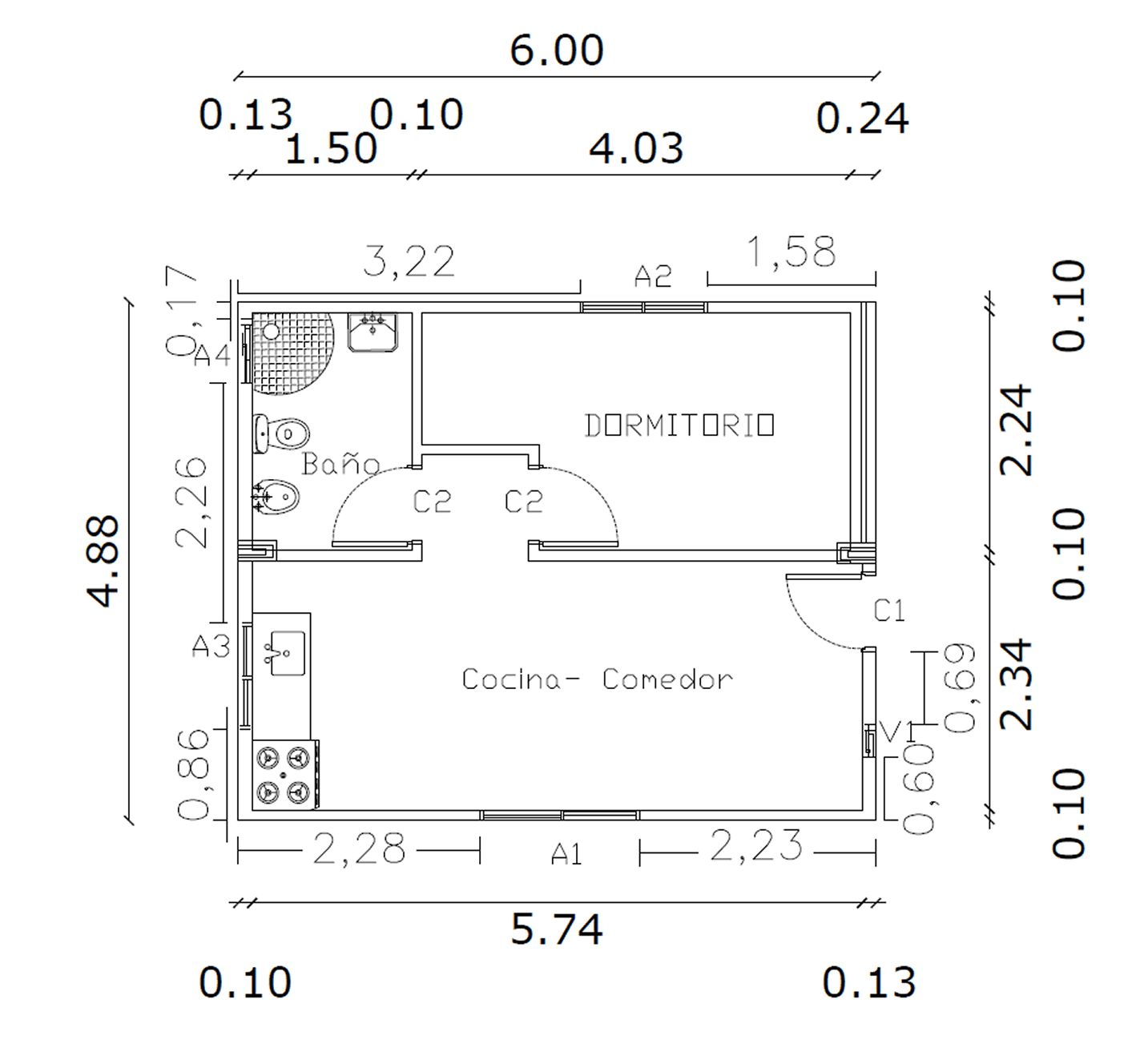 Plano de Casa Contenedor de 30 m² con Dormitorio Privado y Sala de Estar