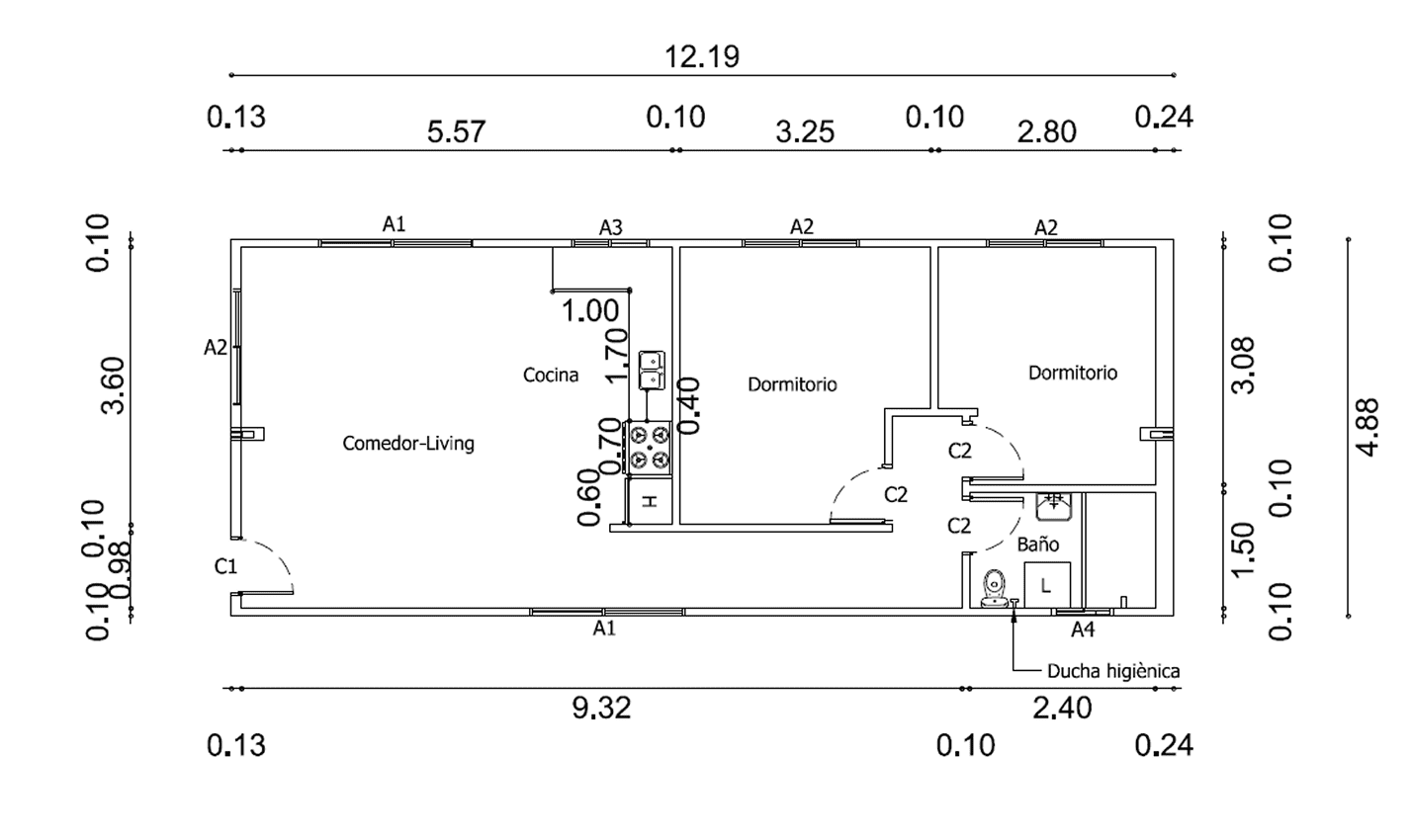 Plano de Casa Contenedor de 60 m² con Dormitorios Separados y Living-Comedor